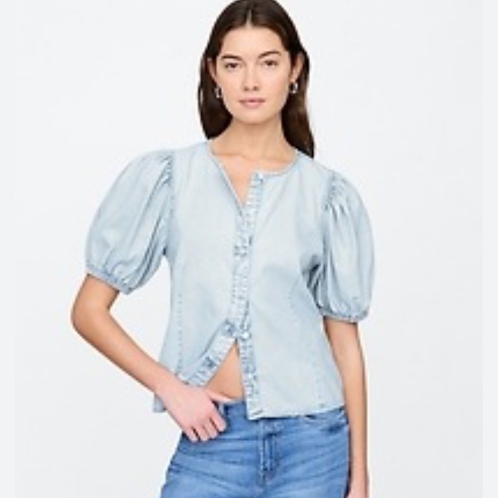 GAP Sky Blue Puff Sleeve Blouse